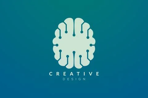 Design abstract brain shape logo with technology style. Simple and modern vec Stock Illustration