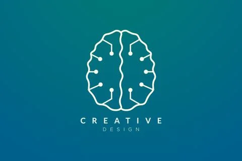 Design abstract brain shape logo with technology style. Simple and modern vec Stock Illustration