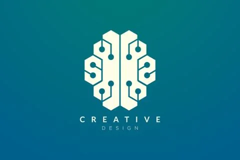 Design abstract brain shape logo with technology style. Simple and modern vec Stock Illustration