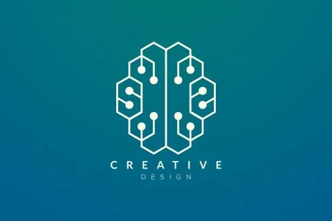 Design abstract brain shape logo with technology style. Simple and modern vec Stock Illustration