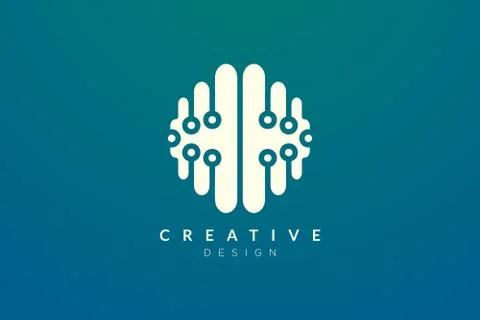 Design abstract brain shape logo with technology style. Simple and modern vec Stock Illustration