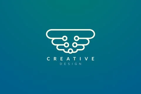 Design abstract brain shape logo with technology style. Simple and modern vec Stock Illustration