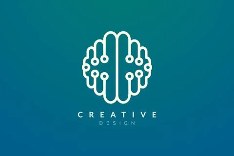 Design abstract brain shape logo with technology style. Simple and modern vec Stock Illustration