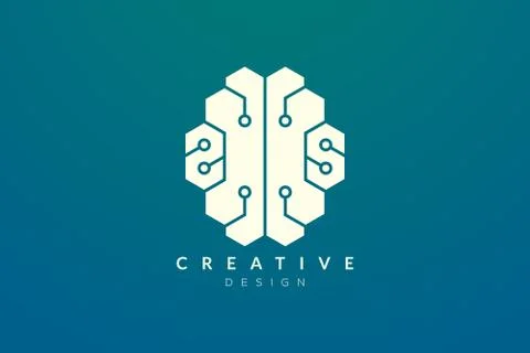 Design abstract brain shape logo with technology style. Simple and modern vec Stock Illustration