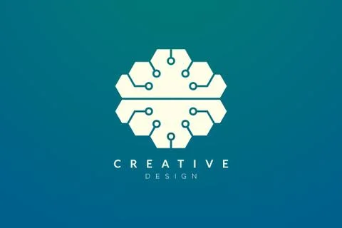 Design abstract brain shape logo with technology style. Simple and modern vec Stock Illustration
