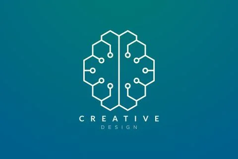 Design abstract brain shape logo with technology style. Simple and modern vec Stock Illustration