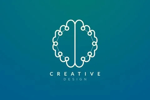 Design abstract brain shape logo with technology style. Simple and modern vec Stock Illustration