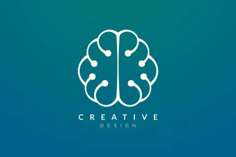 Design abstract brain shape logo with technology style. Simple and modern vec Stock Illustration