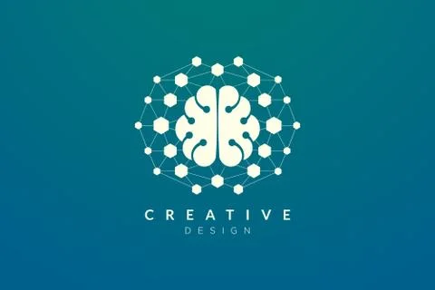 Design abstract brain shape logo with technology style. Simple and modern vec Stock Illustration