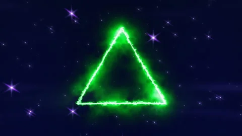Design Of Abstract Geometry In Space, Green Energetic Triangle Among The Stars Video stock 152986572