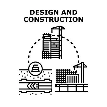 Design and construction process engineering and architectural planning Illustrazione stock