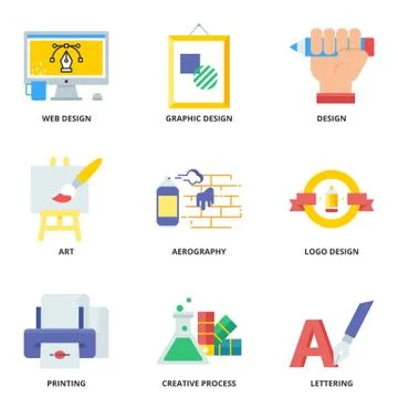Design and creativity flat icons set Stock Illustration