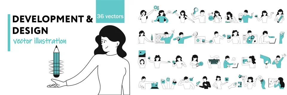 Design and development concept vector illustrations. Set of people and busi.. 스톡 일러스트