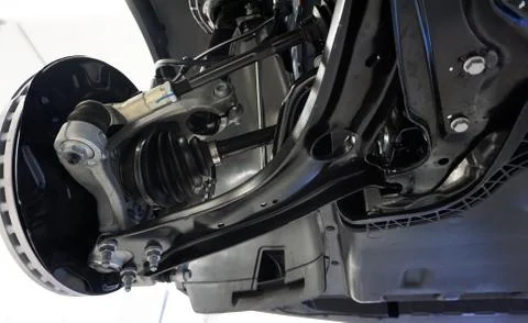 The design and elements of the front suspension of a modern car. Foto stock