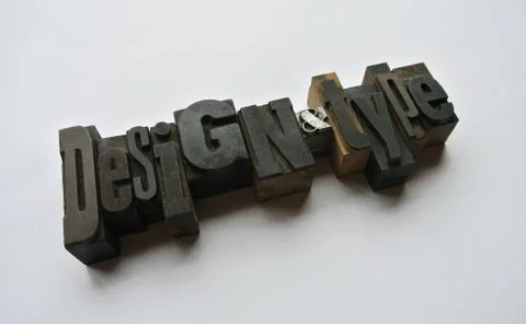 Design and type words composed with wooden typography Stock Photos