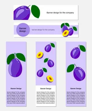 Design of Banners with Fresh Plum Stock Illustration