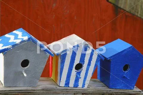 Design birdhouses painted avian craft carpentry Stock Photos