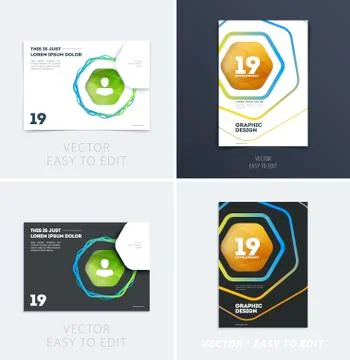 Design of brochure soft template cover. Colourful modern abstract set, annual Stock-Illustration