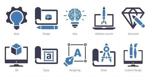 Design as bulb, idea, website launch Stock Illustration