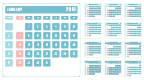Design of calendar for 2018. Flat vector illustration. Stock Illustration