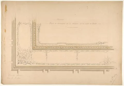 Design for ceiling decoration in the residence of the Duc de Massa on the r.. Stockillustratie