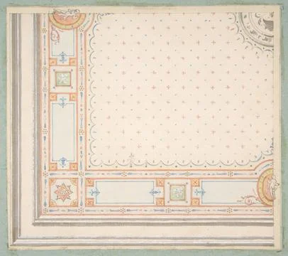 Design for a ceiling (recto); meaurements with design code (verso) second h.. Foto stock