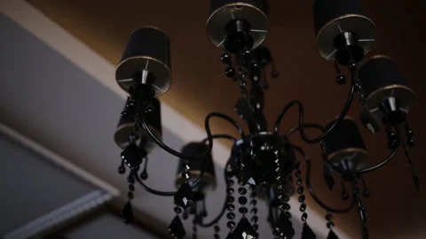 Design chandelier on the ceiling in the restaurant Stock Footage 149325826