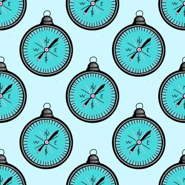 Design for children. compass nautical pattern.Vector seamless pattern with co Stock Illustration