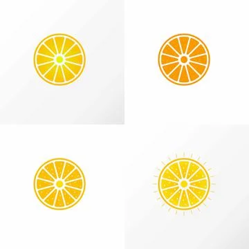 Design of citrus fruit in a split condition with four variations. Stock Illustration