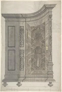 Design for a Concave Corner Cabinet (Possibly Part of a Larger Wall-Coverin.. イラスト素材
