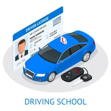 Design concept driving school or learning to drive. Flat isometric illustration Stock Illustration