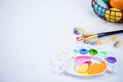 Design concept - Preparing for Easter celebration, painting Easter eggs with  Stock Photos