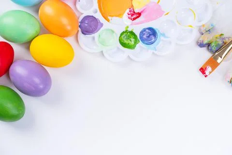 Design concept - Preparing for Easter celebration, painting Easter eggs with  Stock Photos