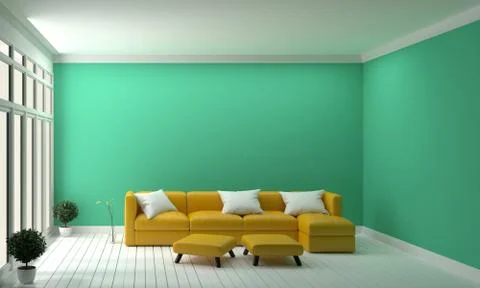 Design concept yellow sofa on mint wall modern interior .3d rendering Stock Illustration