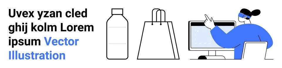 Design Concepts for E-commerce and Online Retail Bottles, Shopping Bags, an.. Stock Illustration