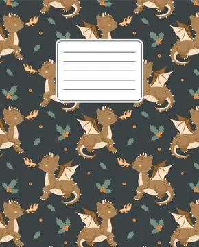 Design of covers for notebooks, planners with the image of a fire-breathing.. Stock Illustration