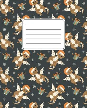 Design of covers for notebooks, planners with the image of a smiling dragon.. Illustrazione stock