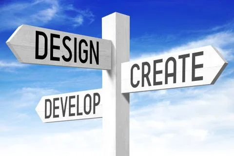 Design, create, develop - signpost Stockillustratie