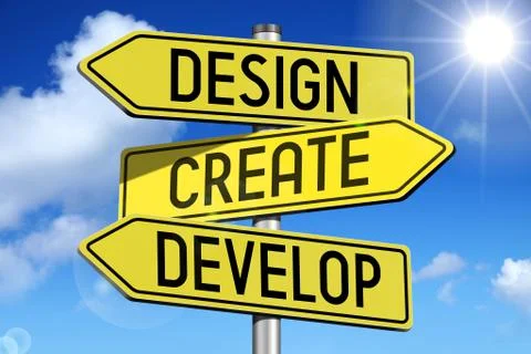 Design, create, develop - yellow roadsign 스톡 일러스트