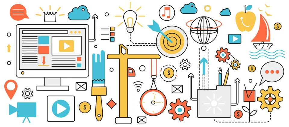 Design creation process technology, project development, abstract construction Stock Illustration