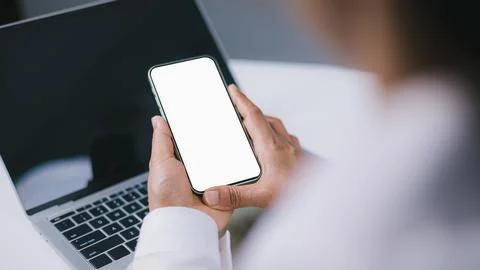 Design creative work space, Business Woman using smartphone, Social media a.. Stock Photos