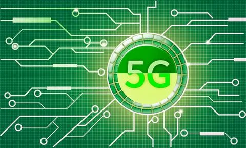Design of a Demand for 5G Testing Equipment on green background Stockillustratie