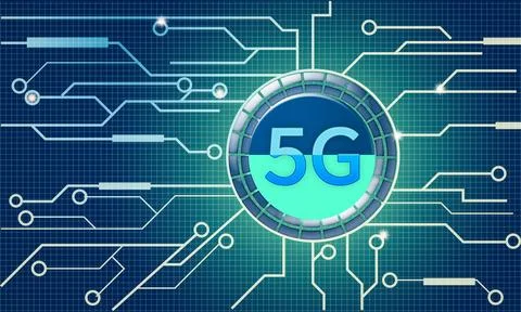 Design of a Demand for 5G Testing Equipment on blue background Stockillustratie