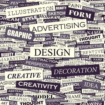 DESIGN DESIGN. Seamless pattern. Concept related words in tag cloud. Conce... Stock Photos