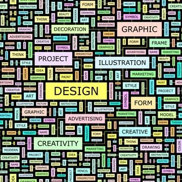 DESIGN DESIGN. Word cloud illustration. Tag cloud concept collage. Copyrig... Stock Photos