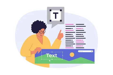 Design development concept in modern flat design for web. Woman prototyping w Stock Illustration