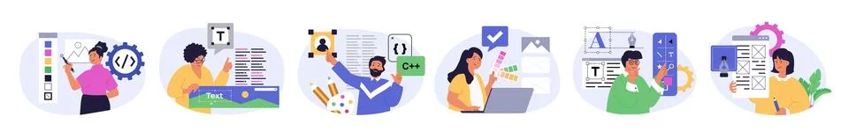 Design development concept set in flat design for web. Collection with people Stock Illustration