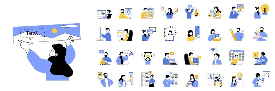 Design development concept set in flat design for web. Bundle situations wi.. Stock Illustration