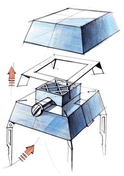 Design a draft sketch for the development of an ultra-modern marquee. Stock Illustration