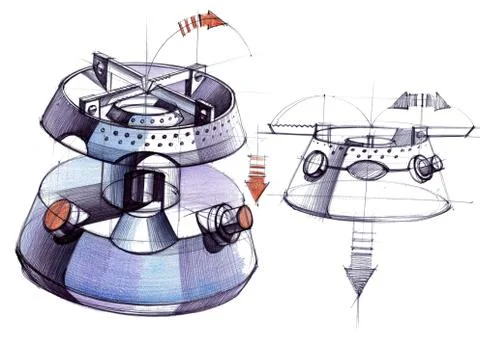 Design a draft sketch for the development of an ultra-modern marquee. Stock Illustration